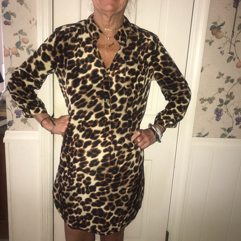 Kate Leopard Print Small Polyester collared dress